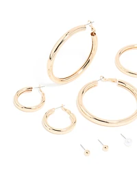 Gold Tube Hoop Earrings 6-Pack