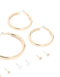 Gold Tube Hoop Earrings 6-Pack