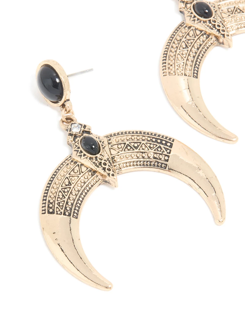 Antique Gold Horn Drop Earrings