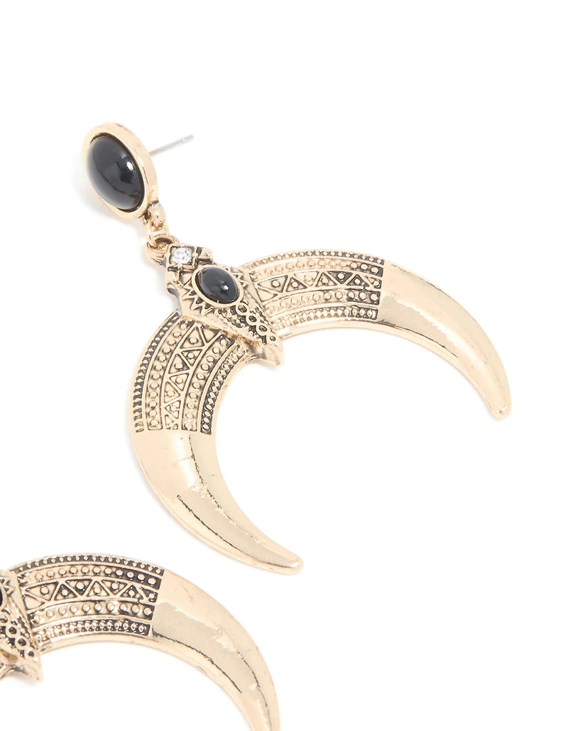 Antique Gold Horn Drop Earrings