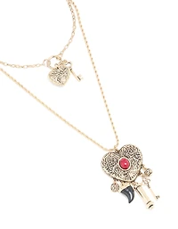 Antique Gold Double Heart Layered Necklace