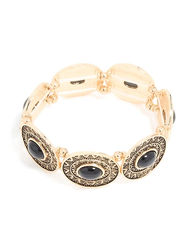 Antique Gold Textured Boho Large Stretch Bracelet