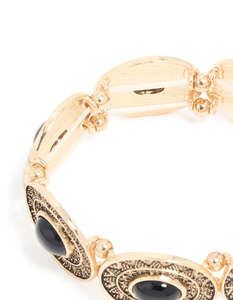 Antique Gold Textured Boho Large Stretch Bracelet