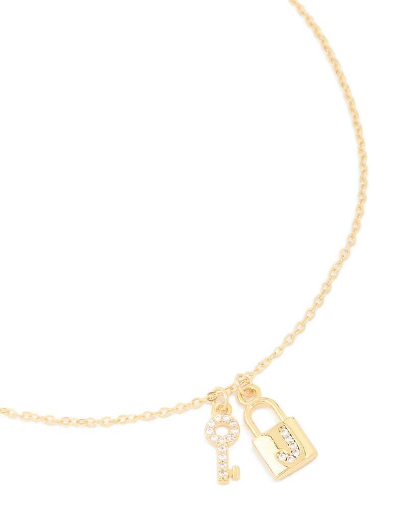 Gold Plated Cubic Zirconia Lock & Key Letter J Necklace