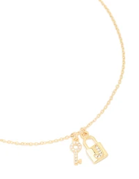 Gold Plated Cubic Zirconia Lock & Key Letter J Necklace