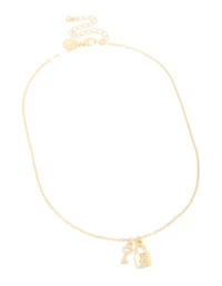 Gold Plated Cubic Zirconia Lock & Key Letter J Necklace