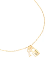 Gold Plated Cubic Zirconia Lock & Key Letter L Necklace