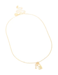Gold Plated Cubic Zirconia Lock & Key Letter L Necklace