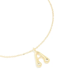 Gold Plated Cubic Zirconia Bubble Letter A Necklace