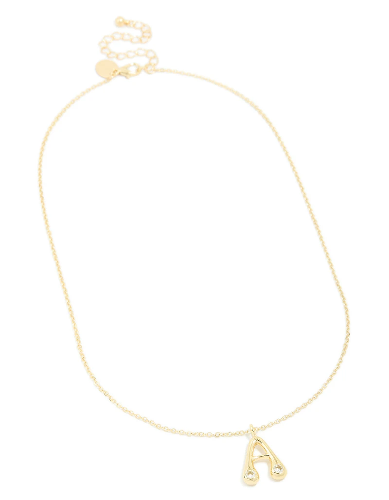 Gold Plated Cubic Zirconia Bubble Letter A Necklace