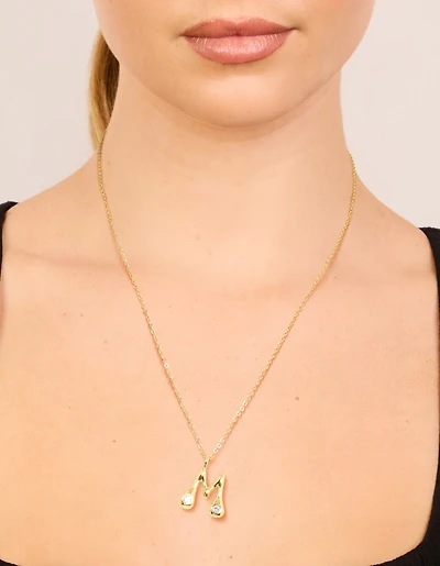 Gold Plated Cubic Zirconia Bubble Letter M Necklace