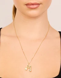 Gold Plated Cubic Zirconia Bubble Letter M Necklace