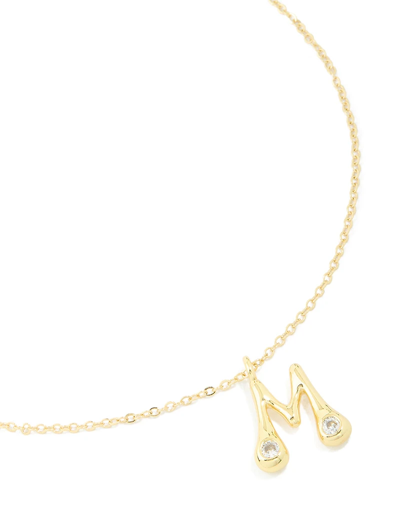 Gold Plated Cubic Zirconia Bubble Letter M Necklace