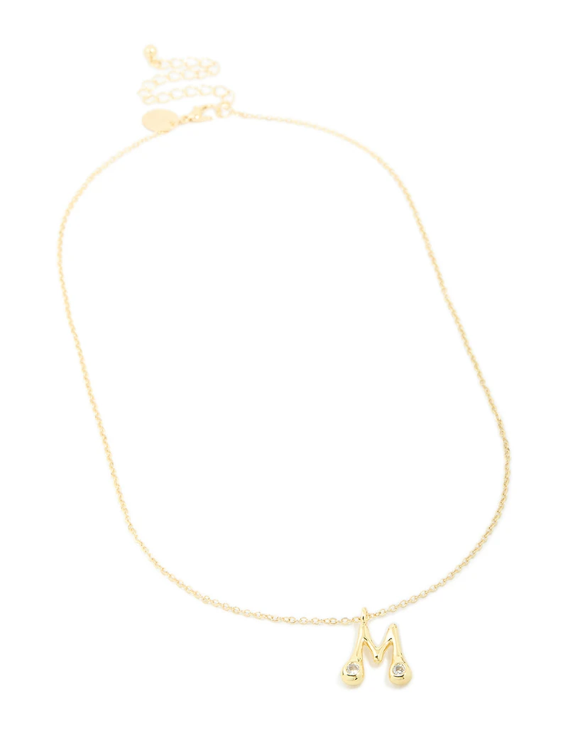 Gold Plated Cubic Zirconia Bubble Letter M Necklace