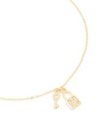 Gold Plated Cubic Zirconia Lock & Key Letter M Necklace