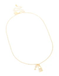 Gold Plated Cubic Zirconia Lock & Key Letter M Necklace