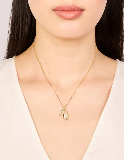 Gold Plated Cubic Zirconia Lock & Key Letter A Necklace
