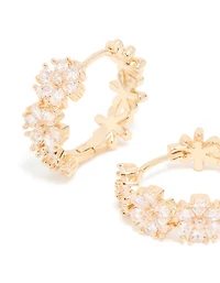 Gold Cubic Zirconia Floral Hoop Earrings