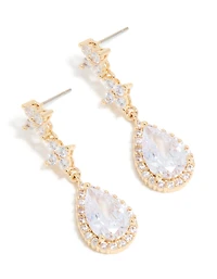 Gold Cubic Zirconia Mini Pear Drop Earrings