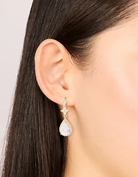 Gold Cubic Zirconia Mini Pear Drop Earrings