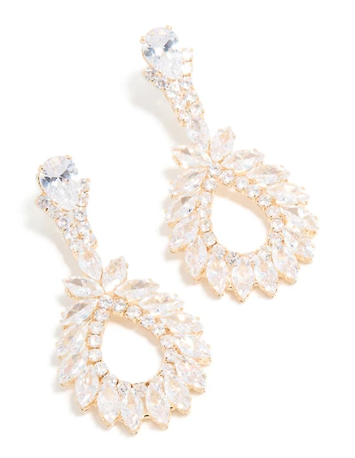 Gold Cubic Zirconia Cluster Drop Earrings
