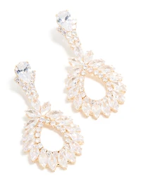 Gold Cubic Zirconia Cluster Drop Earrings