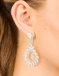 Gold Cubic Zirconia Cluster Drop Earrings