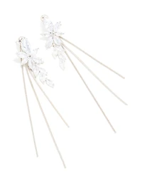 Silver Diamante Flower Triple Chain Drop Earrings