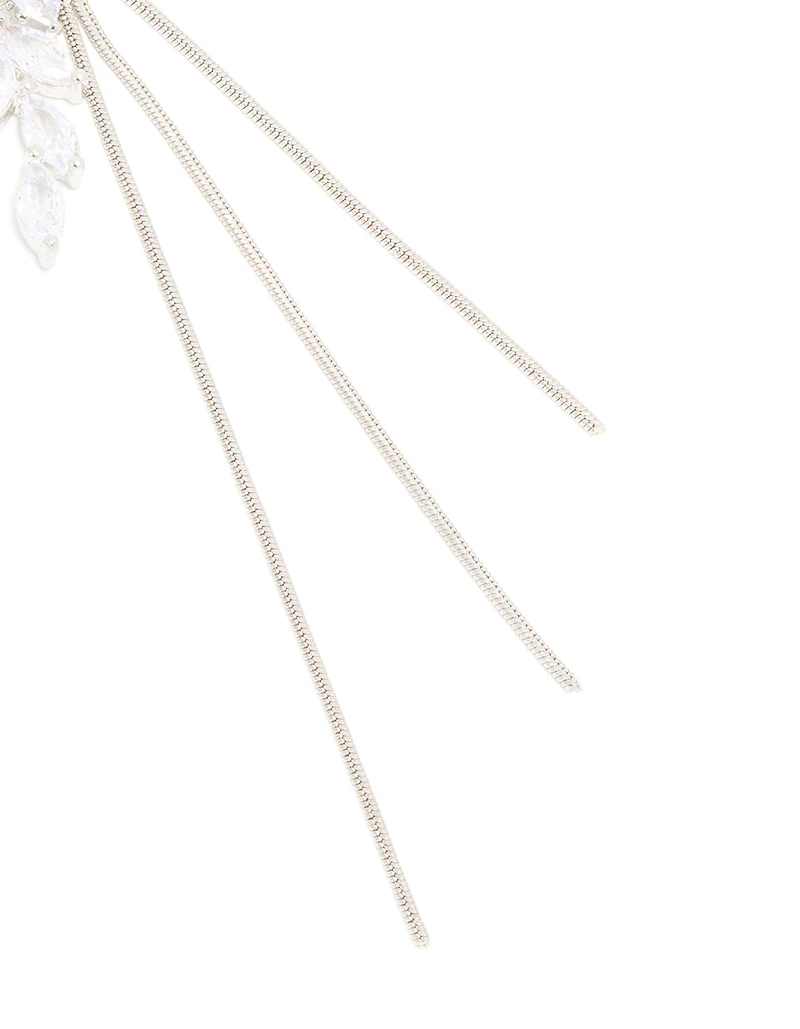 Silver Diamante Flower Triple Chain Drop Earrings