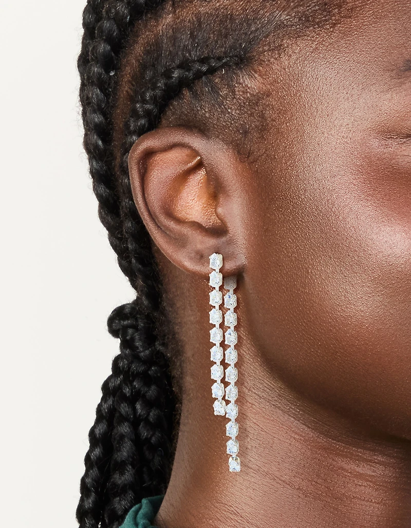 Silver Cubic Zirconia Multiple Cup Chains Drop Earrings