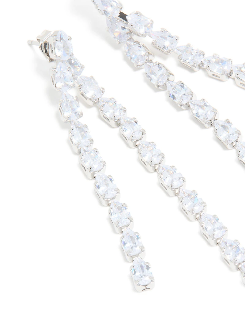 Silver Cubic Zirconia Multiple Cup Chains Drop Earrings