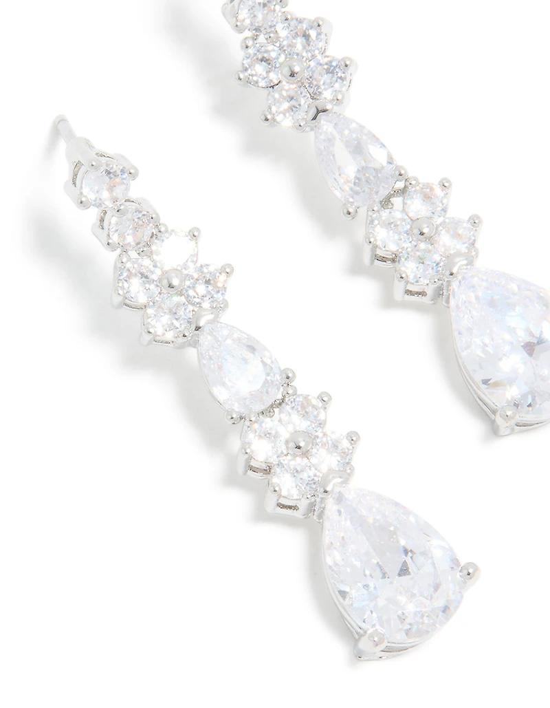 Silver Cubic Zirconia Pear Drop Earrings