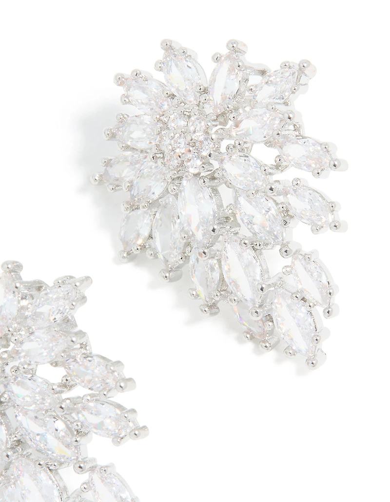 Cubic Zirconia Snowflake Cluster Earrings