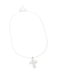 Silver Round Cubic Zirconia Cross Pendant Necklace