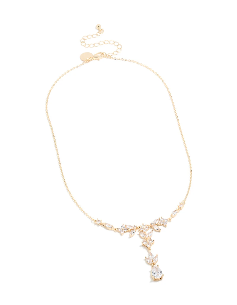 Gold Cubic Zirconia Floral Pear Y-Necklace