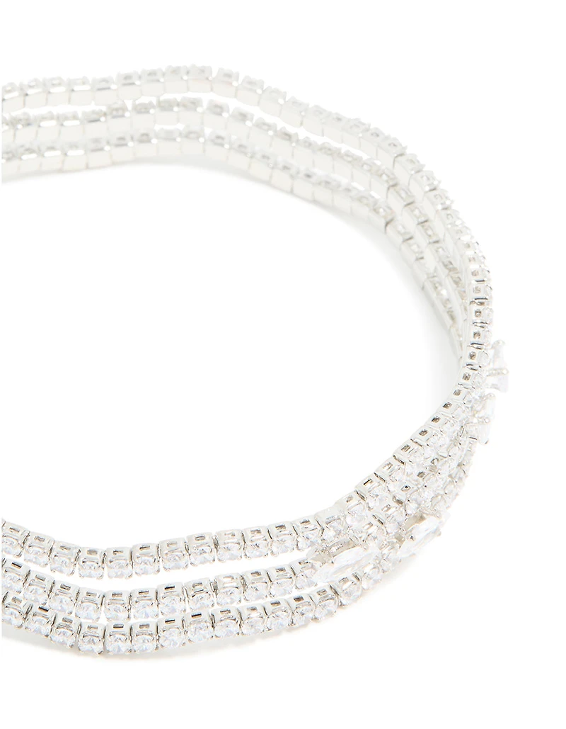 Silver Cubic Zirconia Marquise Wavy Wrist Cuff