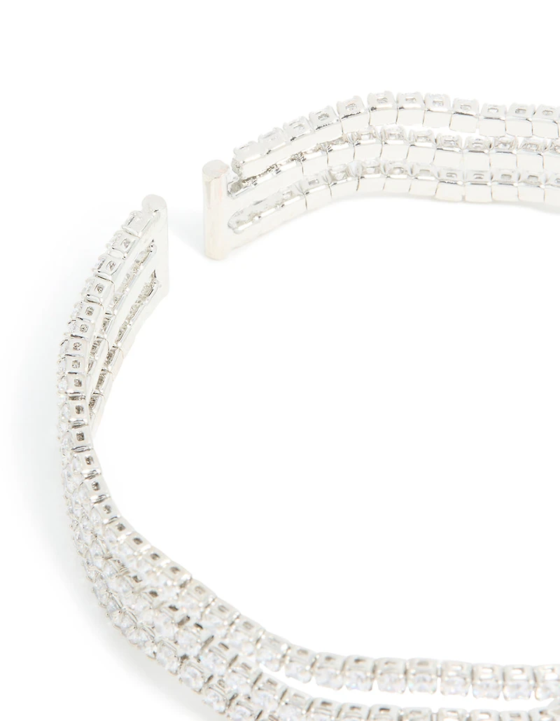 Bracelet de poignet ondulé marquise en zircone cubique argenté