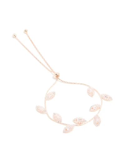 Rose Gold Cubic Zirconia Multi Leaf Toggle Bracelet