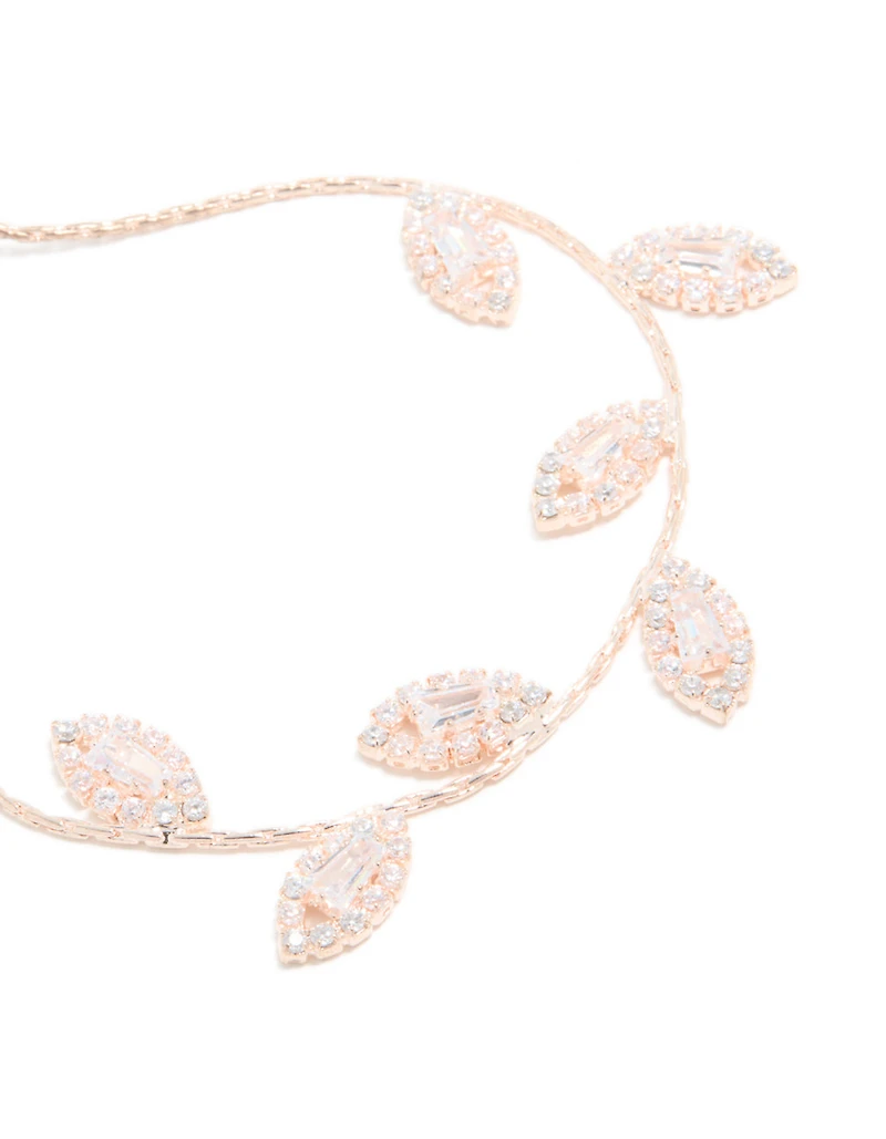Rose Gold Cubic Zirconia Multi Leaf Toggle Bracelet