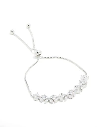 Silver Cubic Zirconia Statement Flower Toggle Bracelet