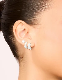 Silver Cubic Zirconia Huggie & Stud Earrings 3-Pack