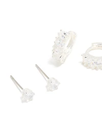 Huggie et boucles d’oreilles Stud en zircone cubique argentées pack de 3