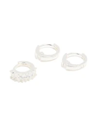 Silver Cubic Zirconia Huggie & Stud Earrings 3-Pack
