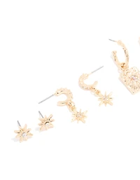 Gold Cubic Zirconia Celestial Hoop & Stud Earrings 4-Pack