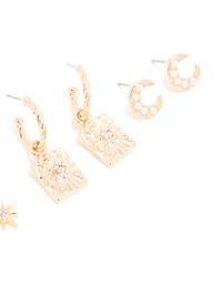 Gold Cubic Zirconia Celestial Hoop & Stud Earrings 4-Pack