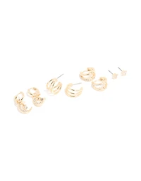 Gold Diamante Layered Hoop & Celestial Earrings 4-Pack