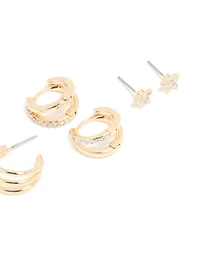 Gold Diamante Layered Hoop & Celestial Earrings 4-Pack