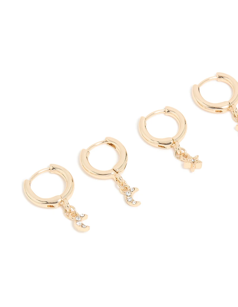 Gold Diamante Celestial Small Huggie Earrings 3-Pack