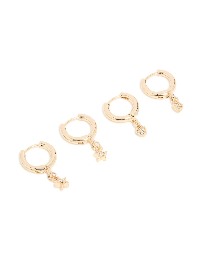 Gold Diamante Celestial Small Huggie Earrings 3-Pack