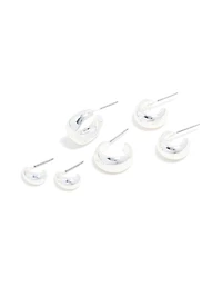 Silver Simple Open Hoop Earrings 3-Pack